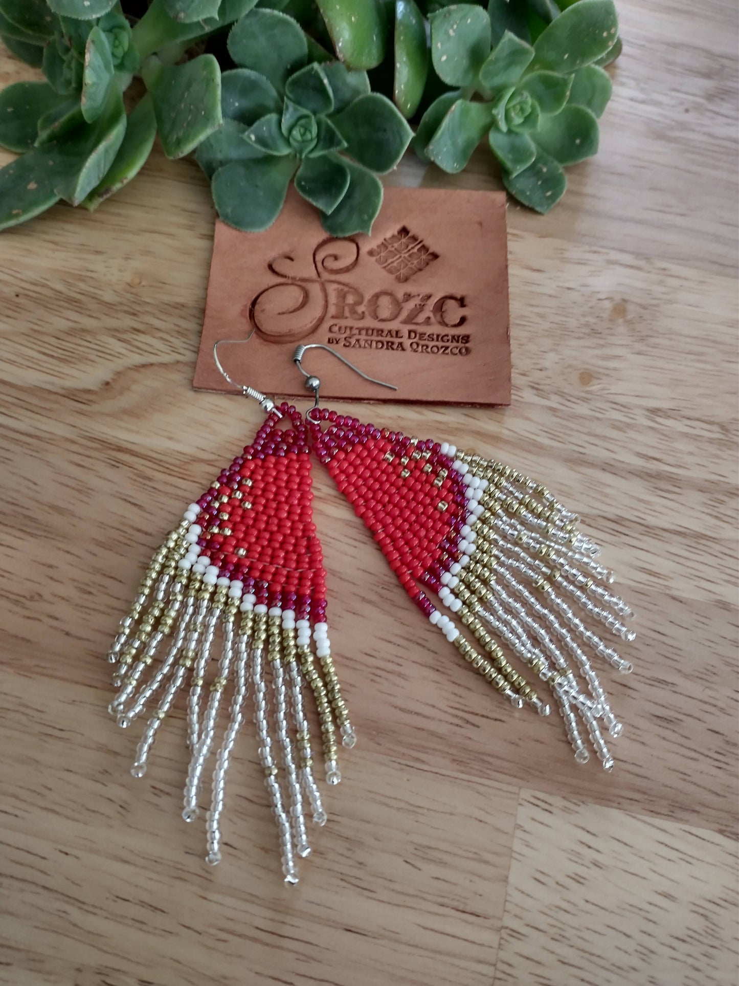 Red/ gold butterfly wins beaded earrings