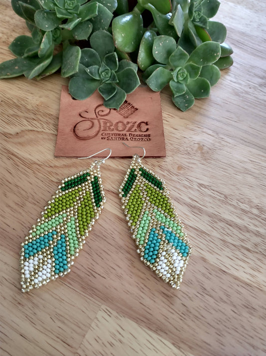 Green Ombre feather beaded earrings