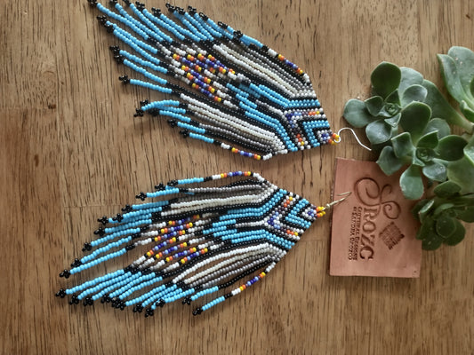 Tribal vibrant blue southwestern beaded earrings.