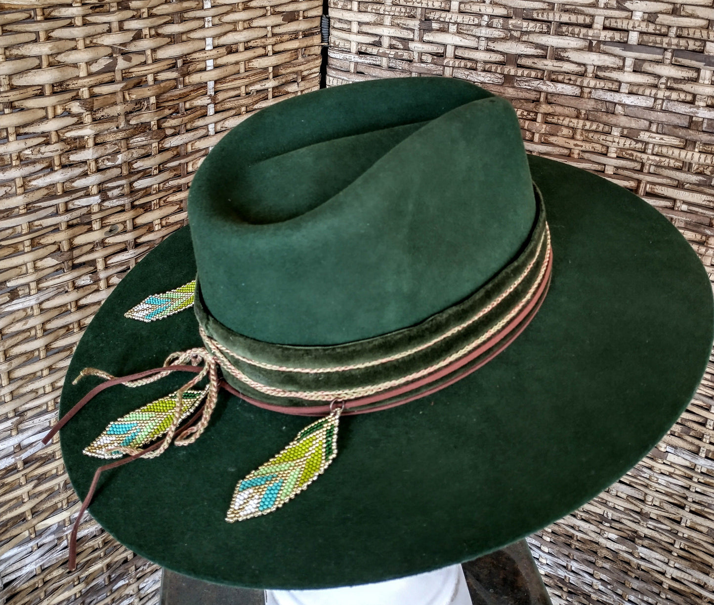 Boho Bolivian Wool Hat, with traditional beadwork embellishments