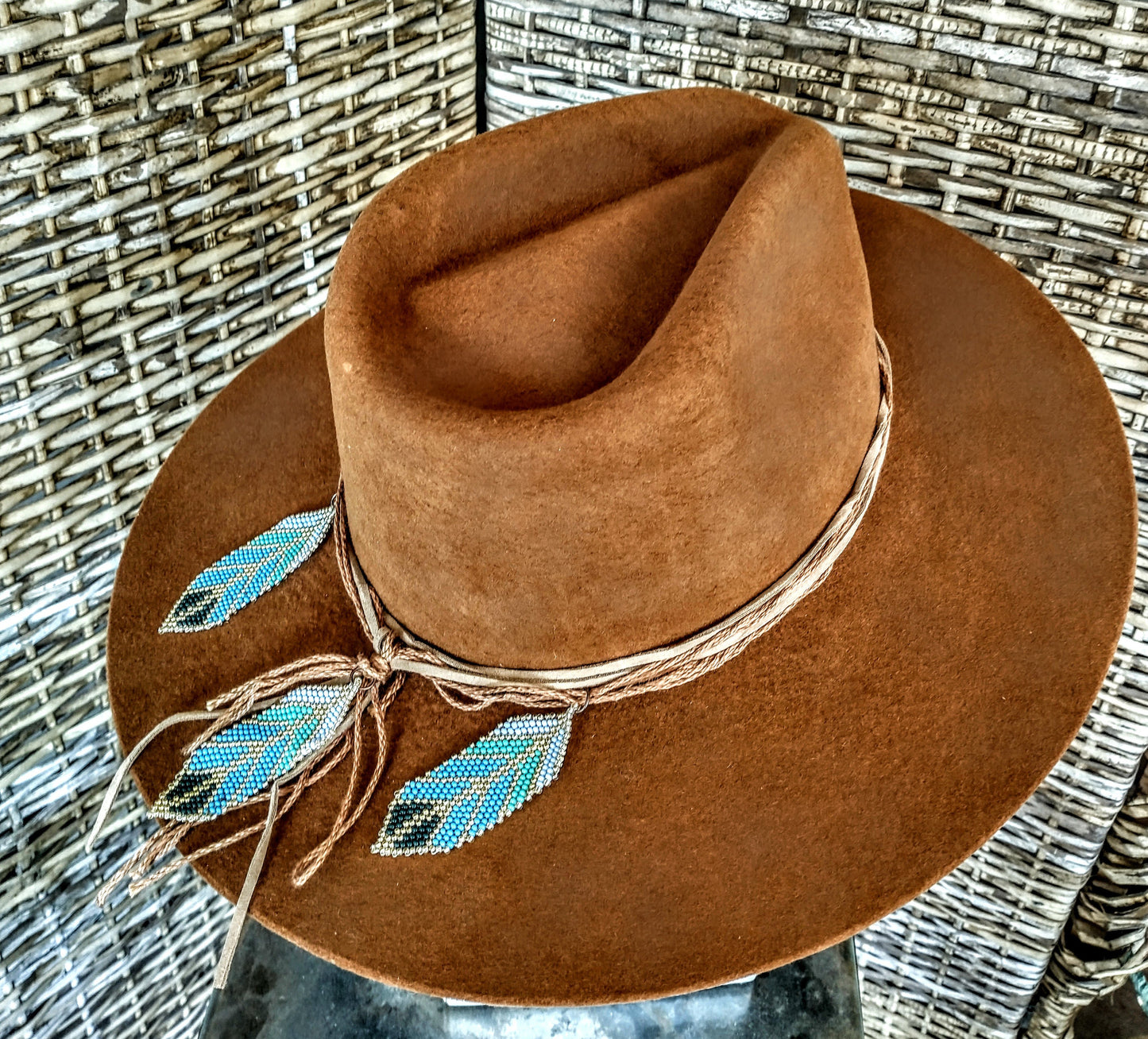 Boho Bolivian wool hat, with traditional beadwork embellishments