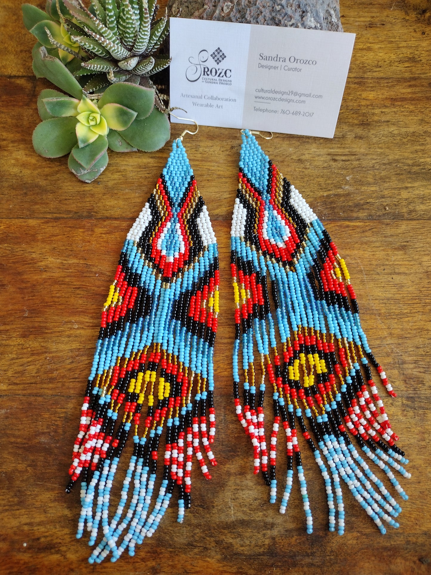 Tribal vibrant shades of blue, red and gold accents. southwestern beaded earrings.