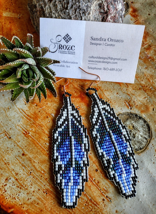 Blue shades feather beaded earrings.