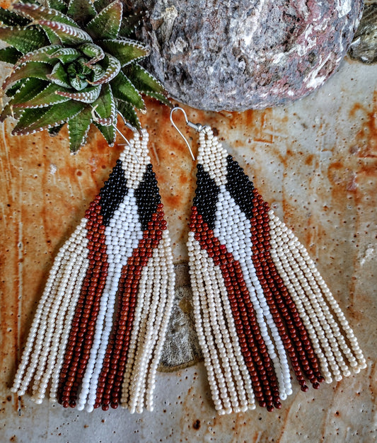 Geomerical black, brown and neutral  beades earrings