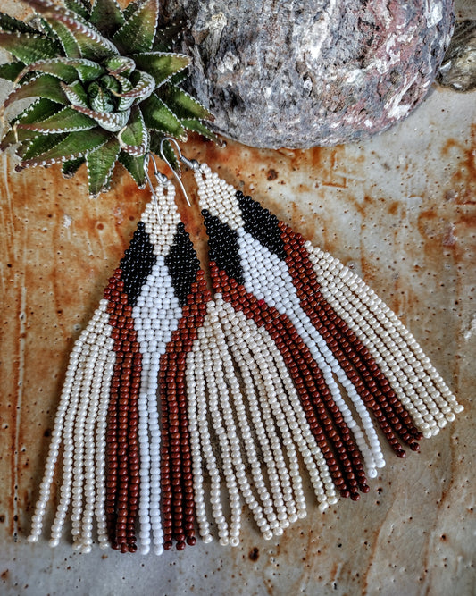 Geomerical black, brown and neutral  beades earrings