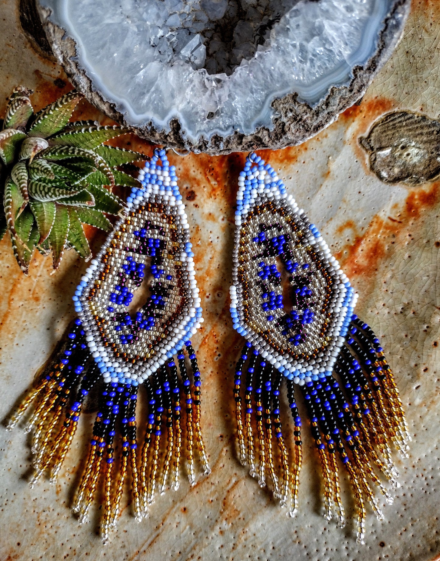 Agate Geode blue marines stone inspired earrings
