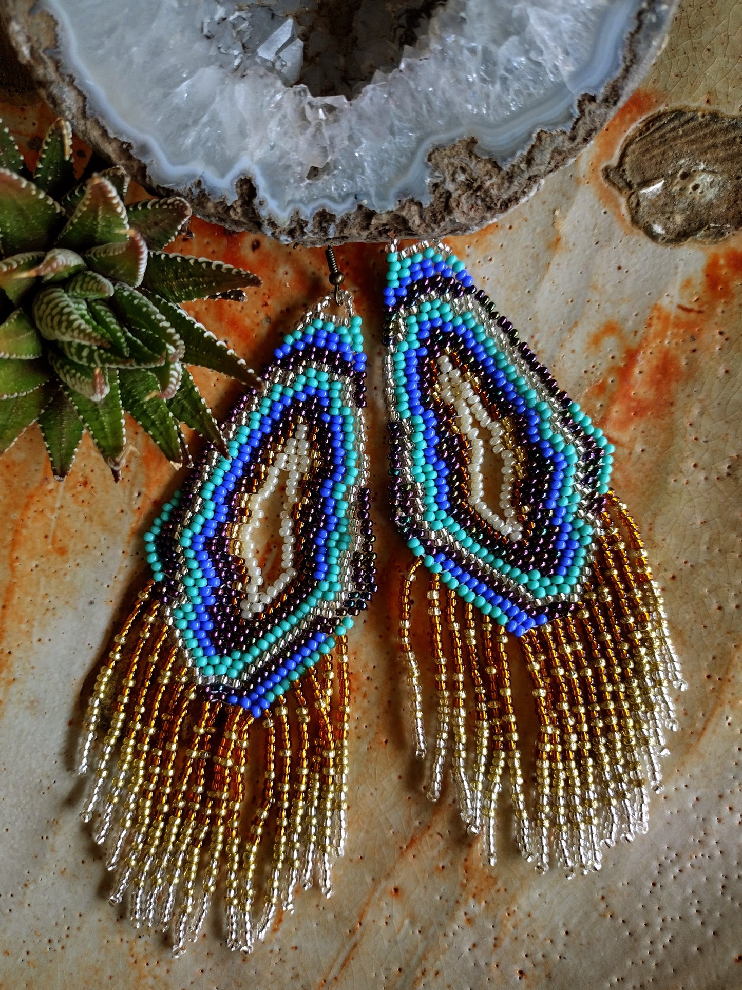 Geode aquamarines stone  inspired earrings